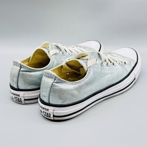 Converse Shoes Womens 7 Silver Blue Metallic Low Top Ox Chuck Taylor All Star - Picture 8 of 11